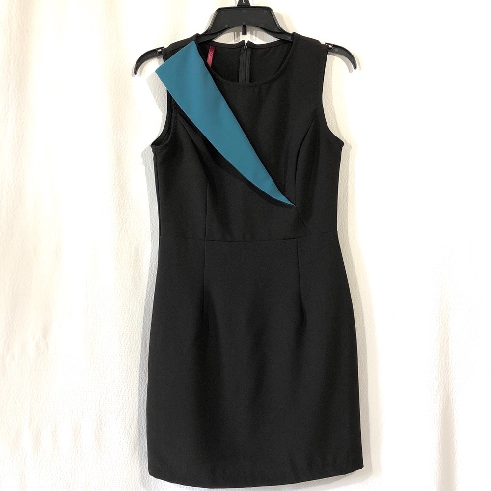 Rachel Kate Black Sheath Dress With Teal Flap